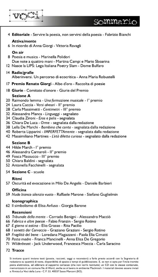 Premio Renato Giorgi 2013 - Le Voci della Luna - Indice premiati
